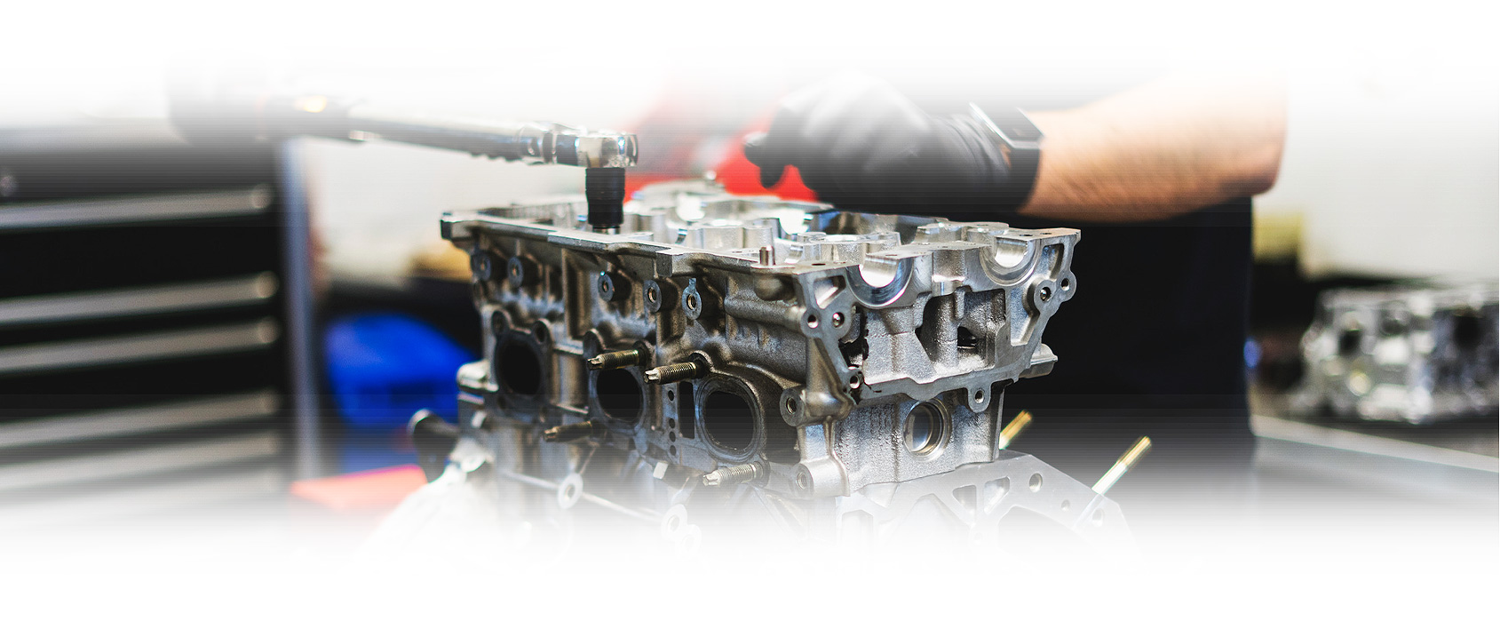 An engine being built at R/T Tuning