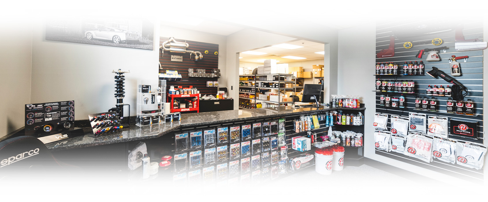 The retail speed shop counter at R/T Tuning